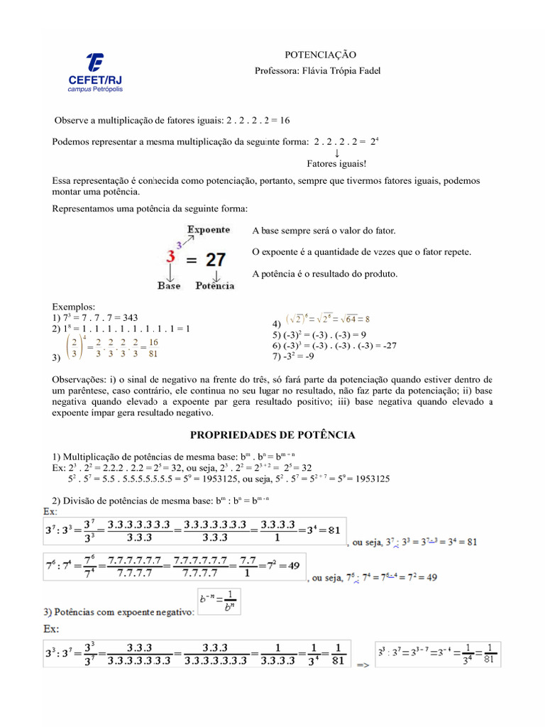 .Apostila Potenciação | PDF