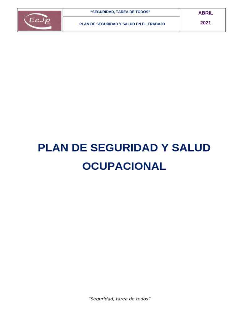 Plan de Seguridad y Salud Ocupacional | PDF | Seguridad y salud ...