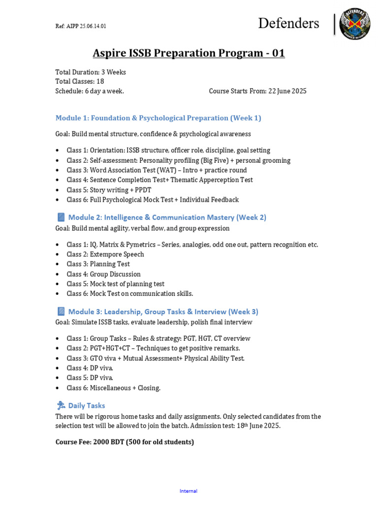 ISSB Preparation Course Details 2025 | PDF
