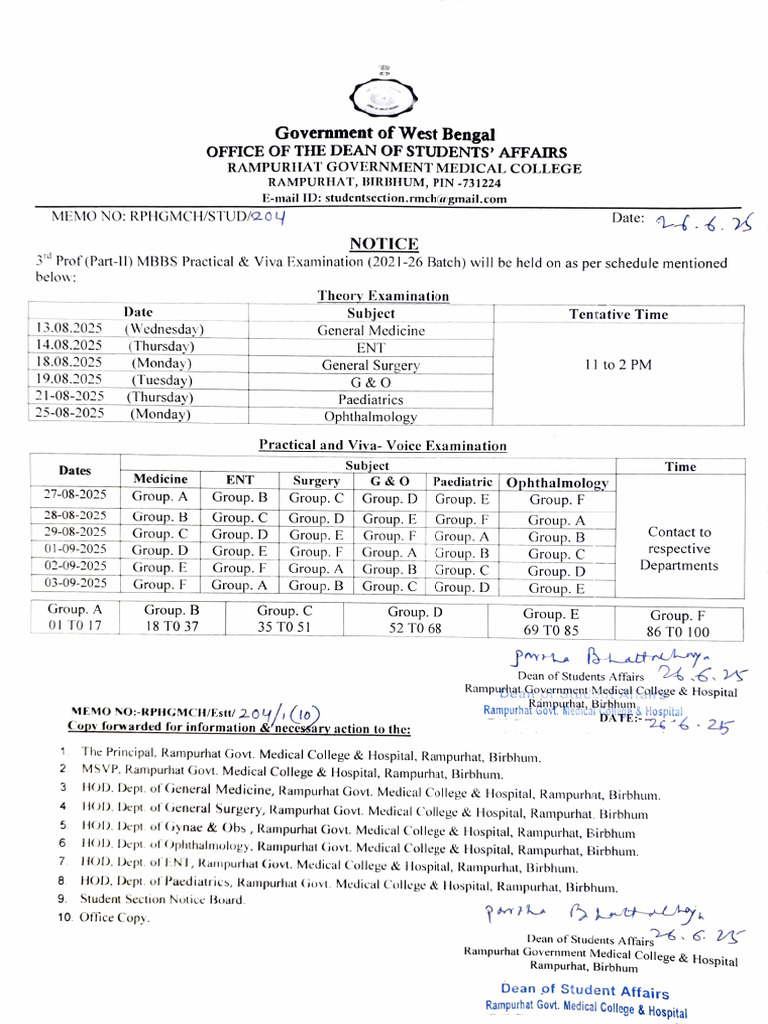MBBS Practical Exam Schedule 2025 | PDF | Higher Education | Medical ...
