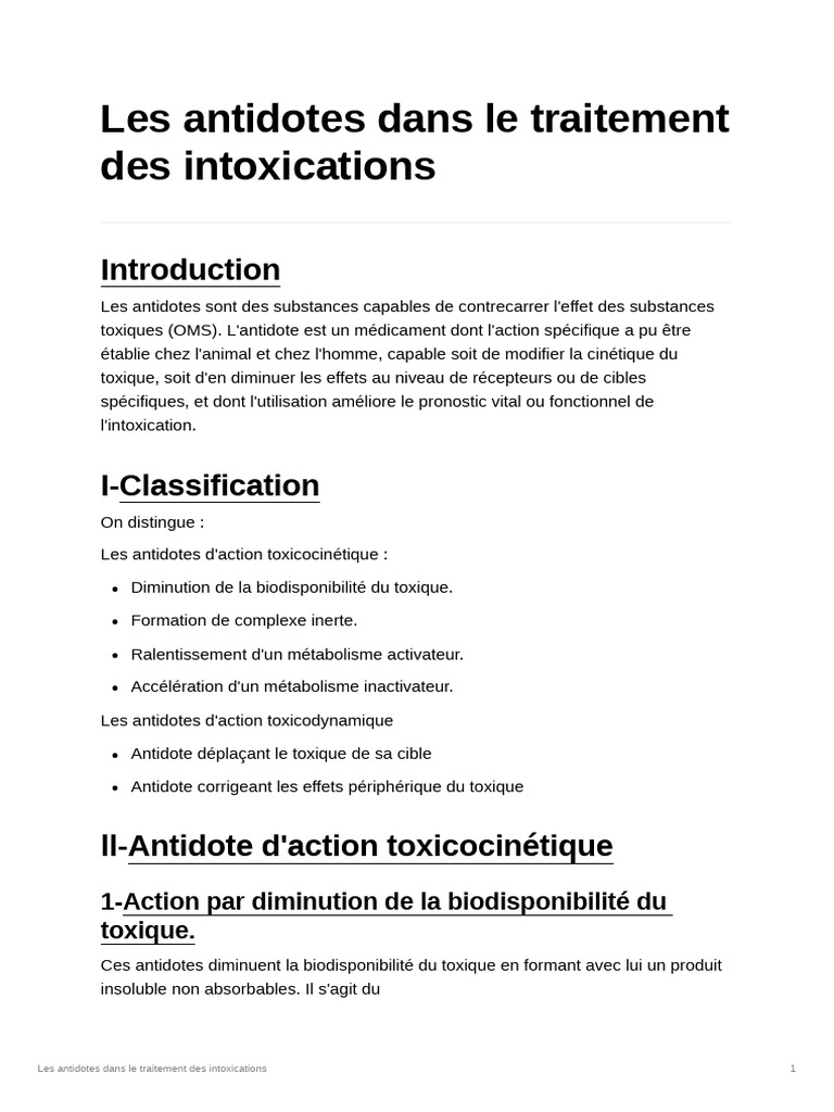 Antidotes dans le traitement des intoxications | PDF | Calcium ...