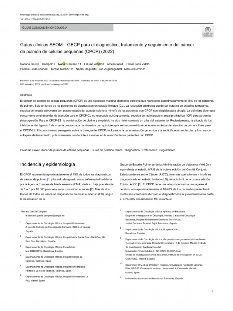 Guía SEOM 2022: Carcinoma Pulmonar | PDF | Cáncer de pulmón | Terapia