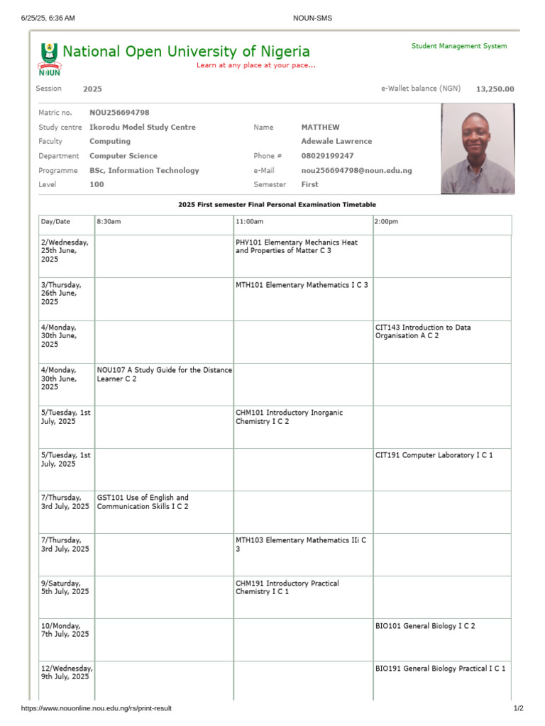 2025 First Semester Exam Timetable | PDF | Science