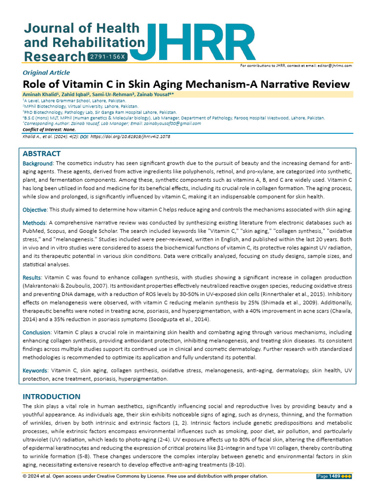 Artikel 3 - Role of Vitamin C in Skin Aging Mechanism-A Narrative ...