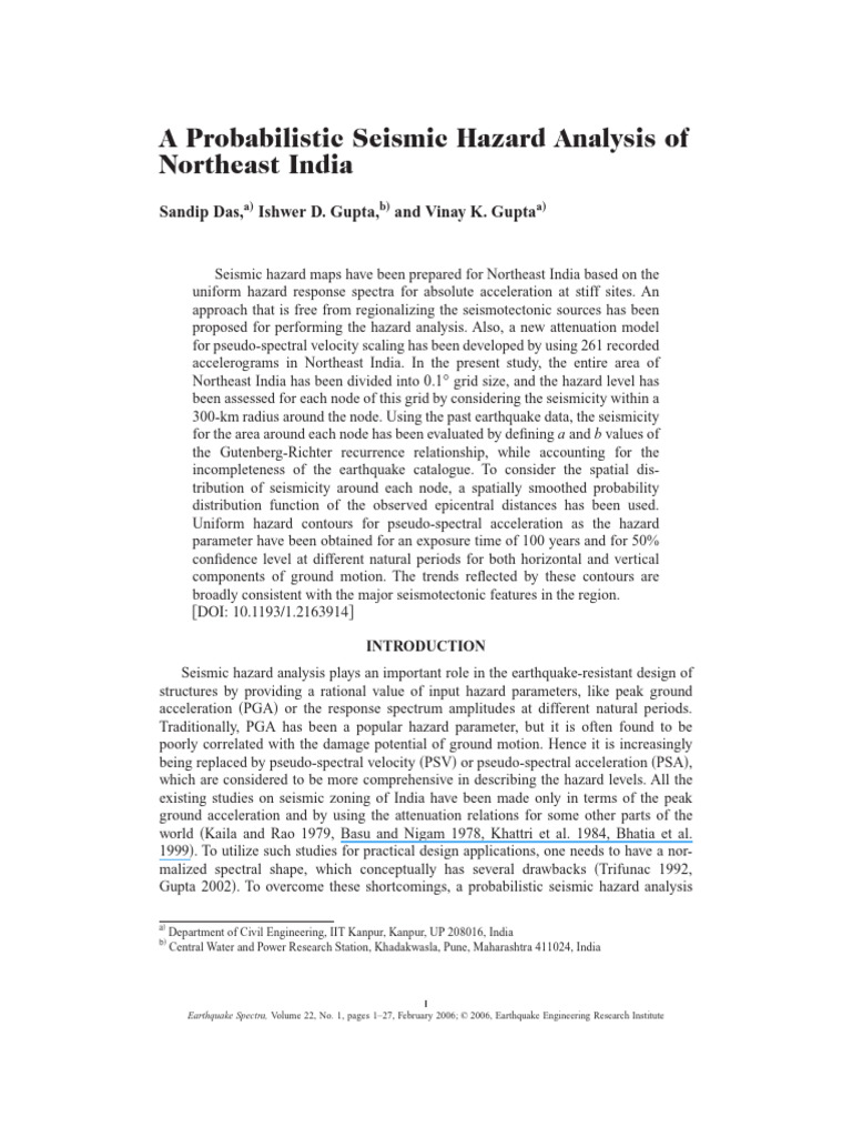 Seismic Hazard Analysis of Northeast India | PDF | Moment Magnitude ...