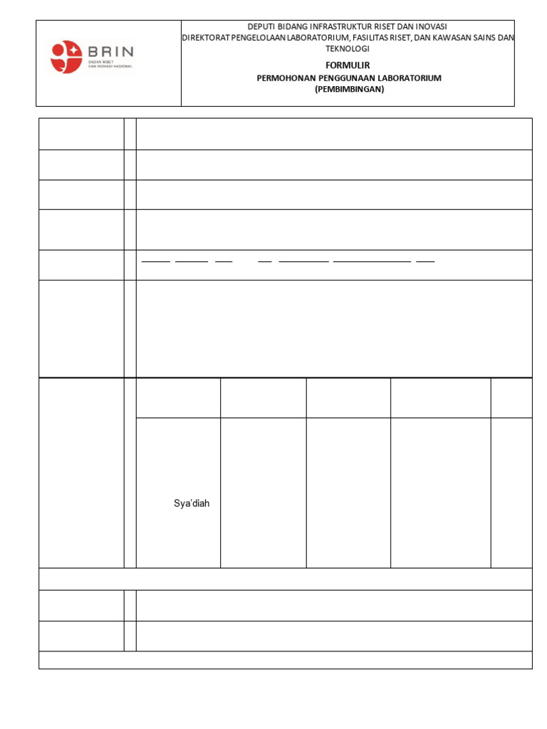 Permohonan Penggunaan Laboratorium ILab | PDF