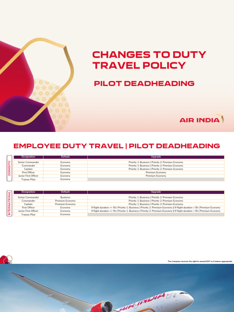 Changes To Employee Duty Travel Policy - Pilot Deadheading | PDF