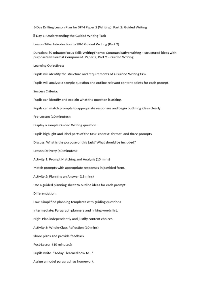 Paper 2, Part 2 (3 Days Unedited Lesson Plan | PDF | Lesson Plan | Peer ...