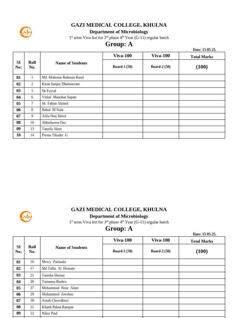 1st Term Viva List For 3rd Phase 4th Year (G-11) Regular Batch | PDF ...