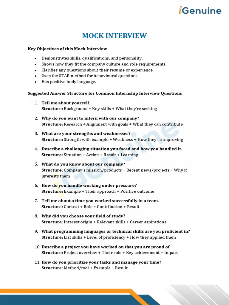 Internship Interview Strengths & Weaknesses | PDF | Goal | Learning