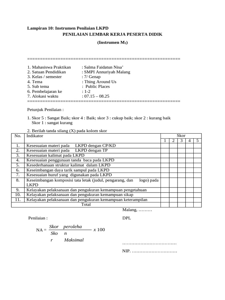 Am - Form Penilaian DPL m1-m3 Salma | PDF
