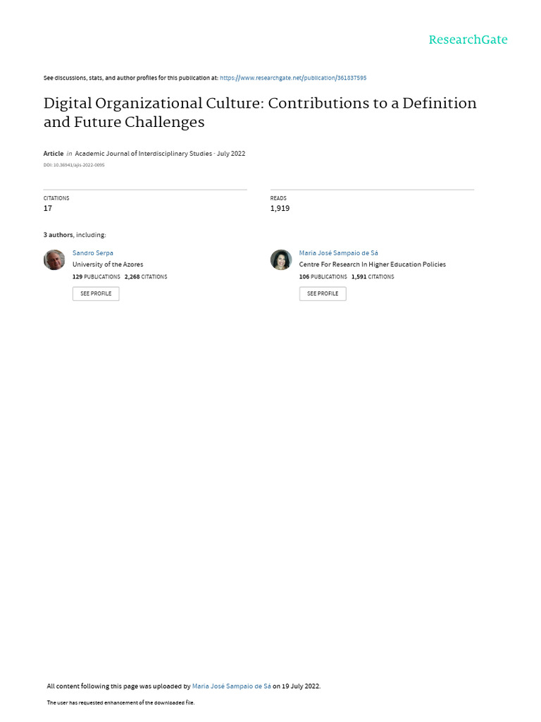 Defining Digital Organizational Culture | PDF | Organizational Culture ...