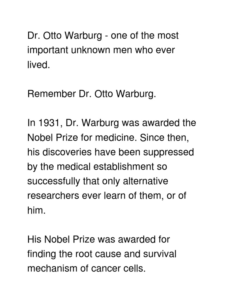 Dr. Otto Warburg PDF Cancer Blood