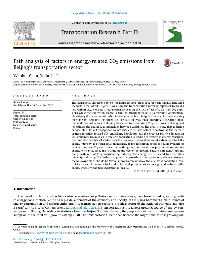 Path Analysis of Factors in Energy-Related CO2 Emissions From Beijing's ...