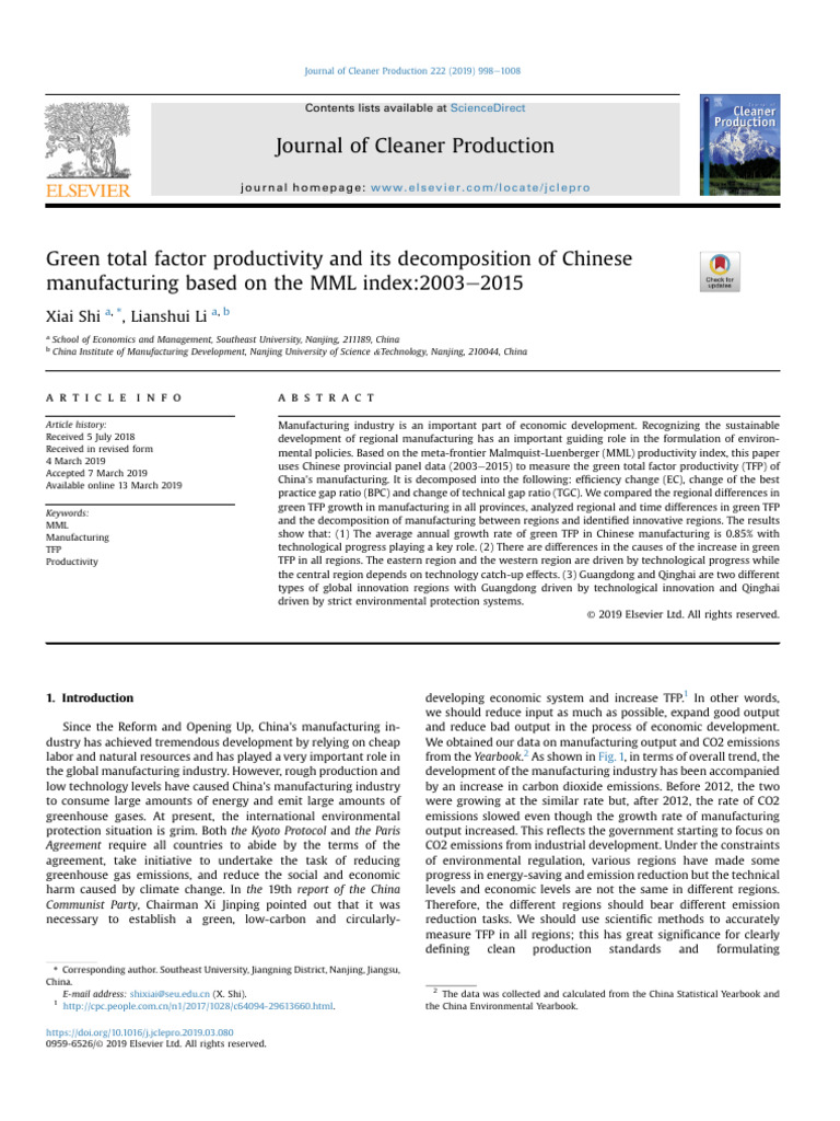 Green Total Factor Productivity and Its Decomposition of Chinese ...