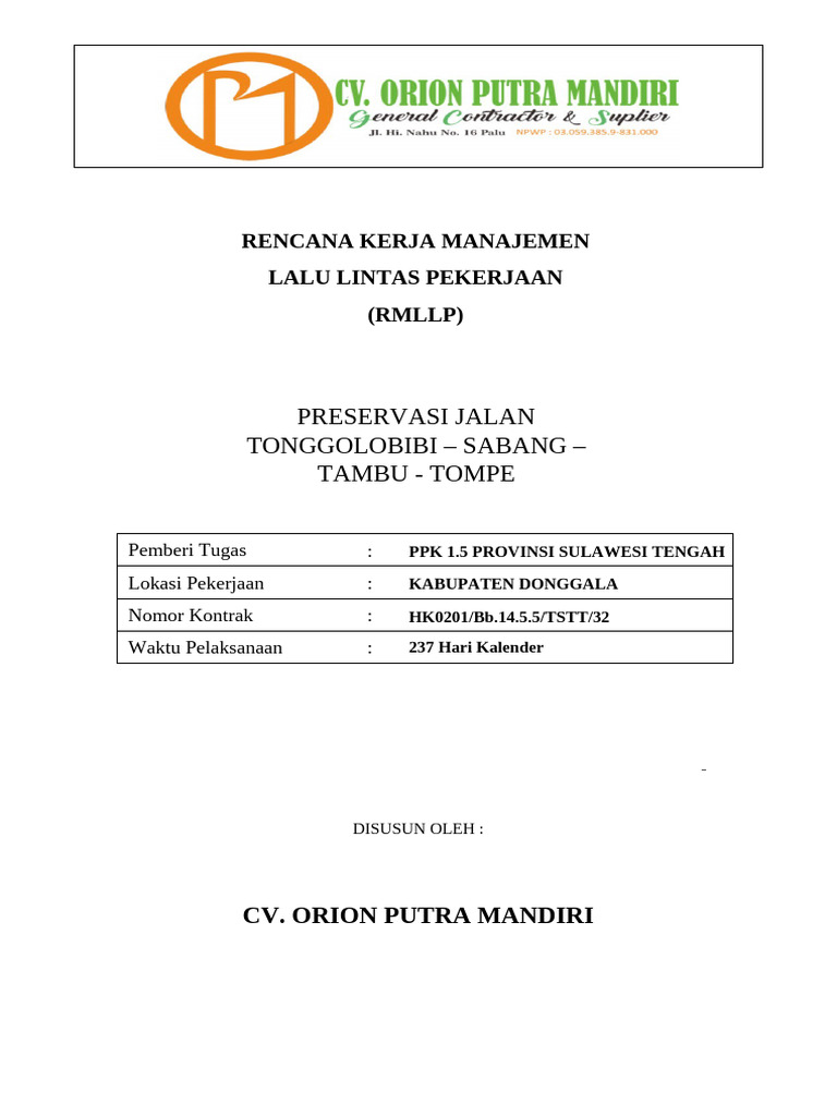 Rencana Manajemen Lalu Lintas RMLLP | PDF