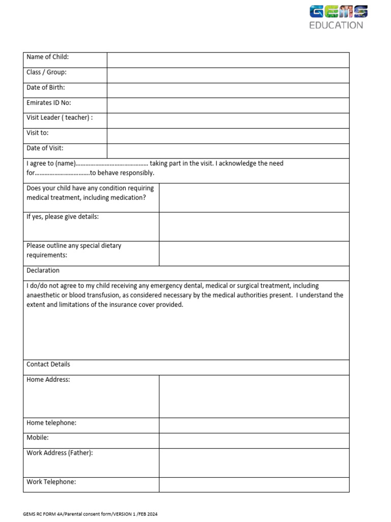 Parental Consent-Field Trip Grade 1 | PDF