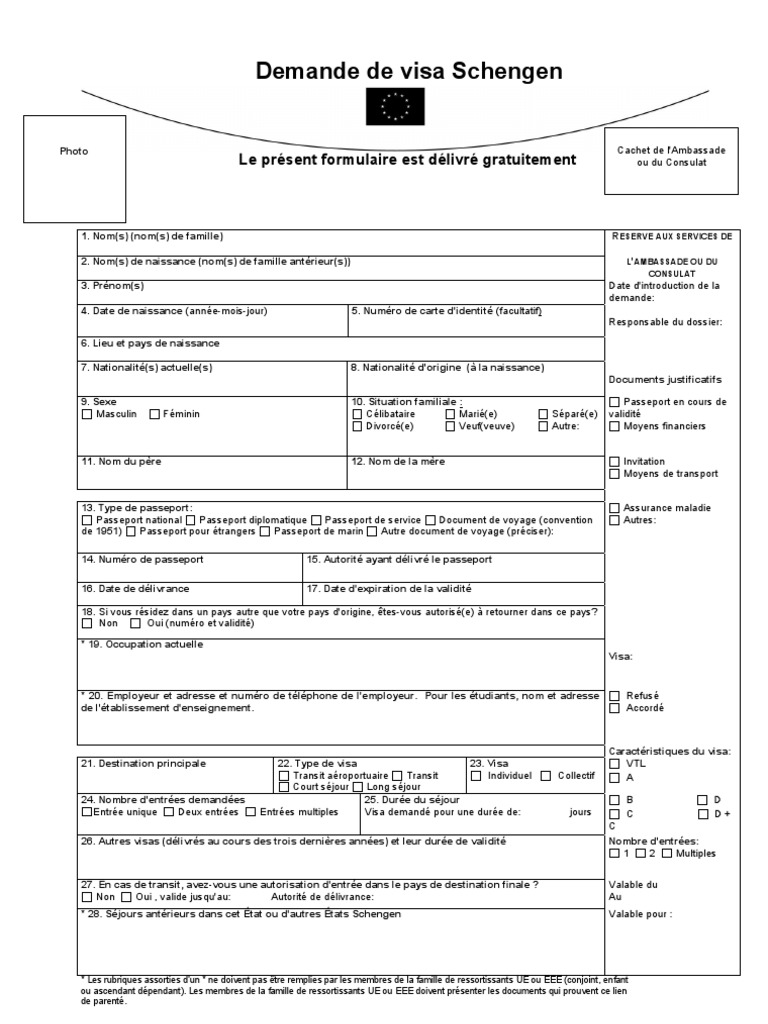Formulaire De Demande De Visa Pour La Belgique Formulaire Demande Visa Schengen | Visa (Document) | Passeport