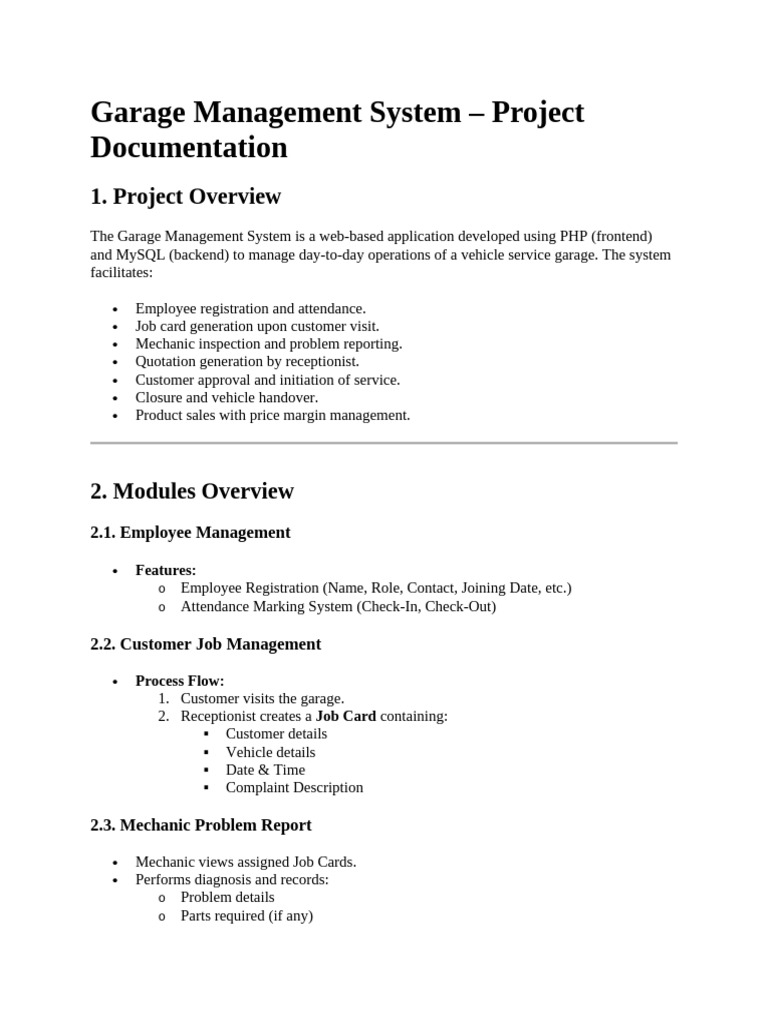 Garage Management System Documentation | PDF | Computing