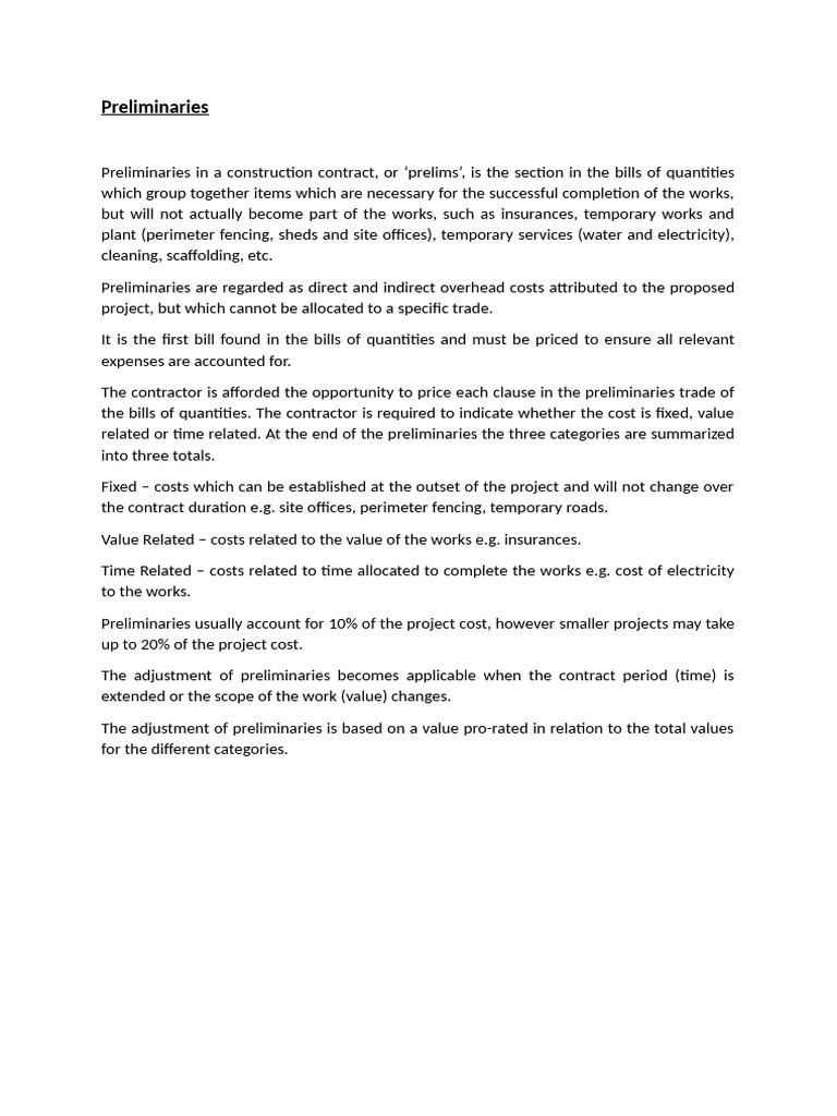 Understanding Construction Preliminaries | PDF