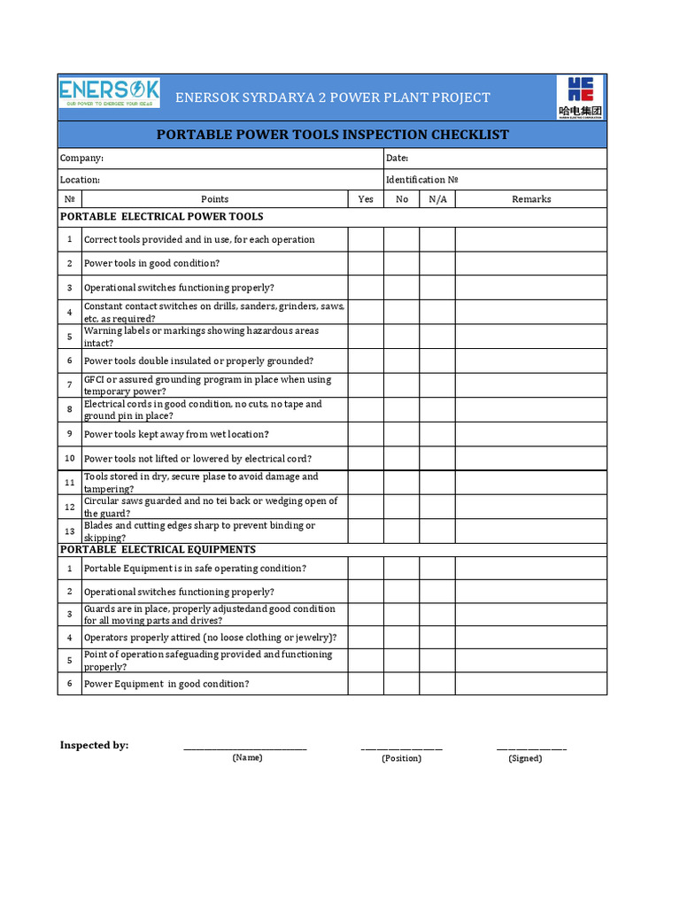Electrical Tools Checklist | PDF