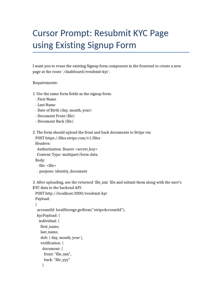 Resubmit KYC Page Implementation Guide | PDF