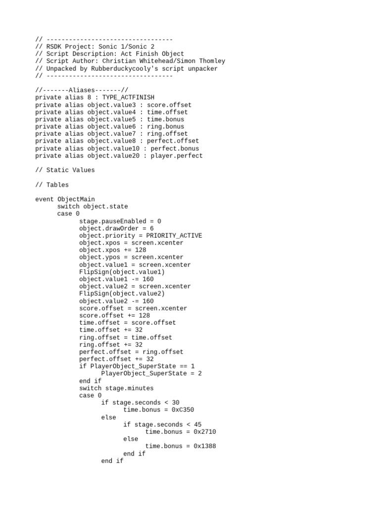 Sonic 1/Sonic 2 Act Finish Script | PDF | Video Game Development ...