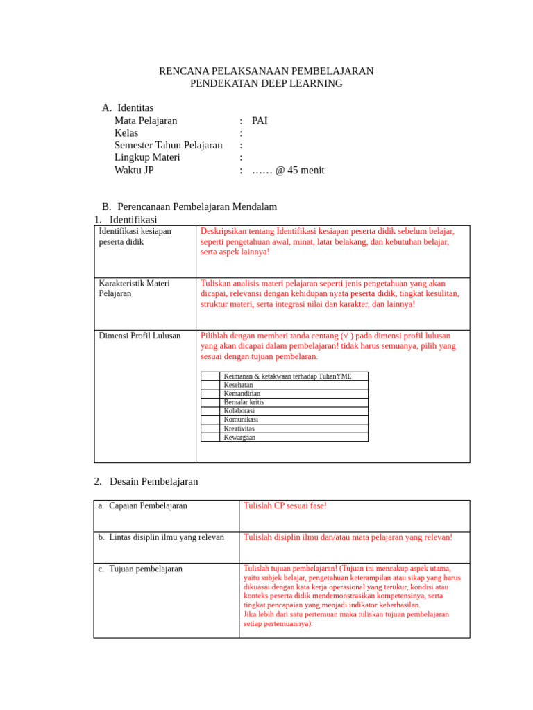 Template Rpp Deep Learning Isi Pdf