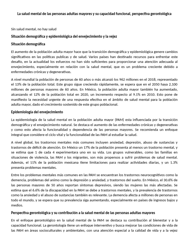 Salud Mental en Personas Adultas Mayores | PDF | Salud mental ...