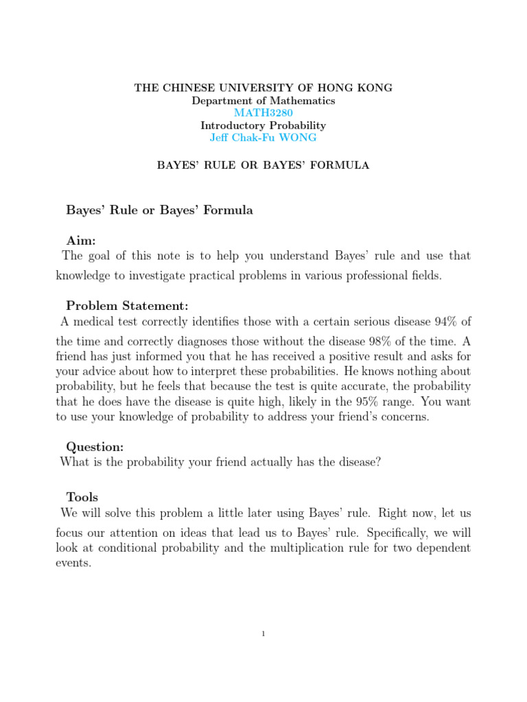 Bayes' Rule: Practical Examples and Exercises | PDF | Applied ...