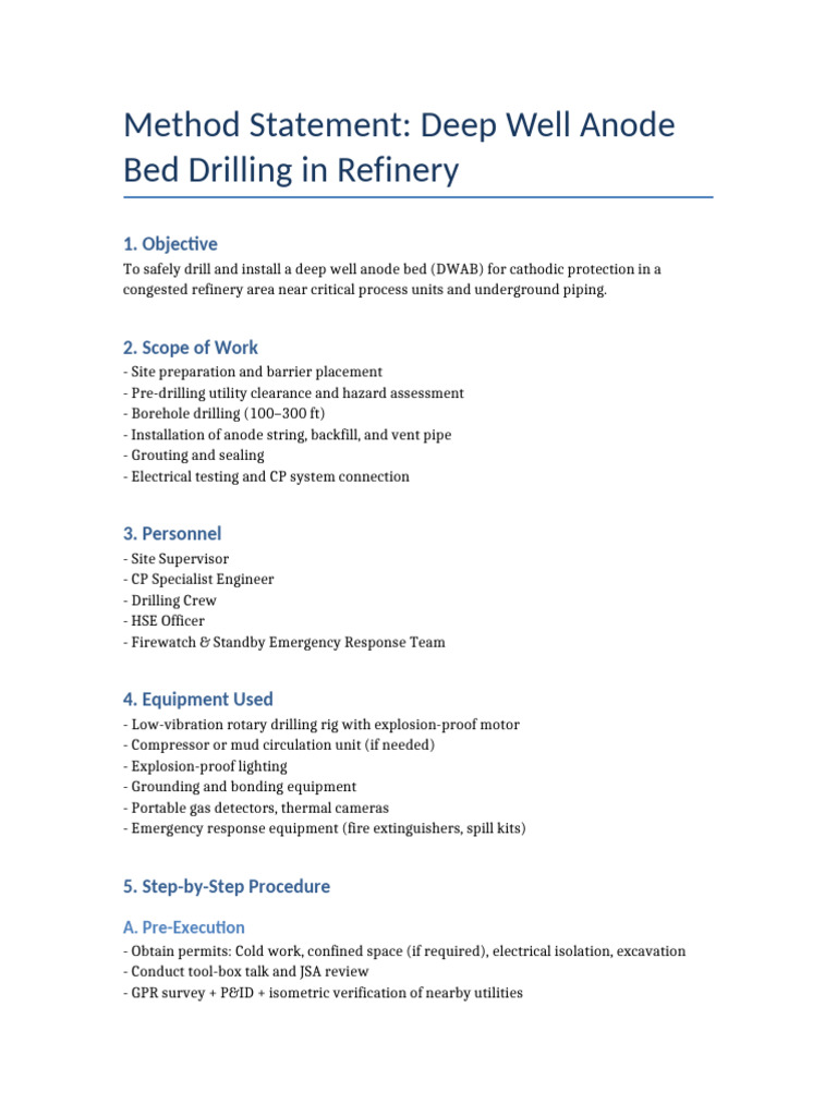 Deep Well Anode Bed Installation Method | PDF