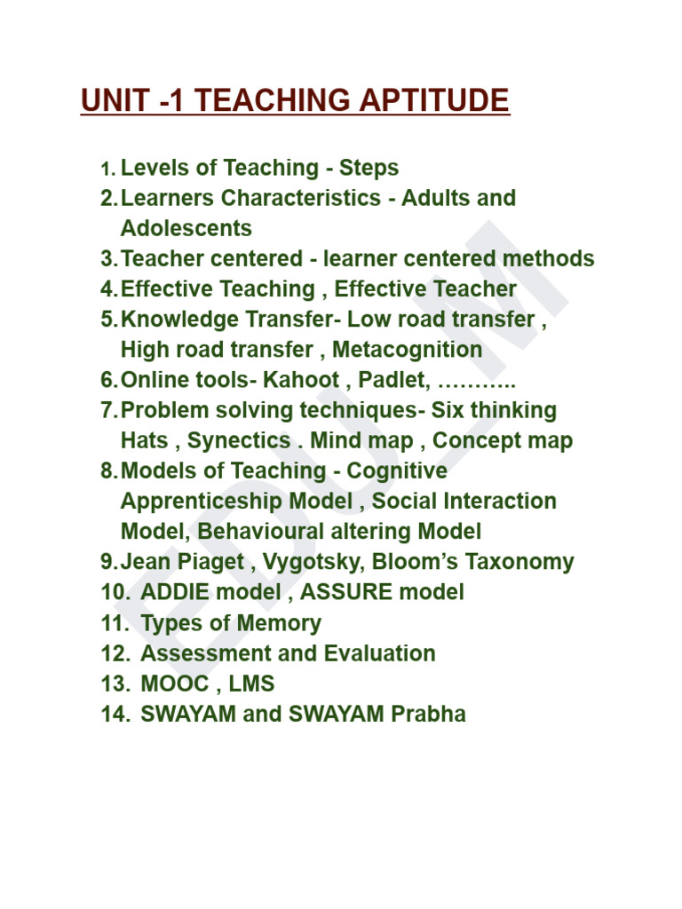 UNIT 1 Teaching Aptitude - 1498d9ff 9fc8 4b49 A9e8 Bca5b1c24388 | PDF ...