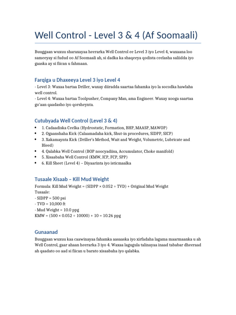 Well Control Level 3 4 Af Soomaali | PDF