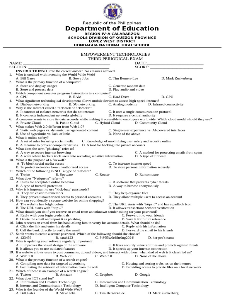 Empowerment Technologies Exam Questions | PDF | World Wide Web ...