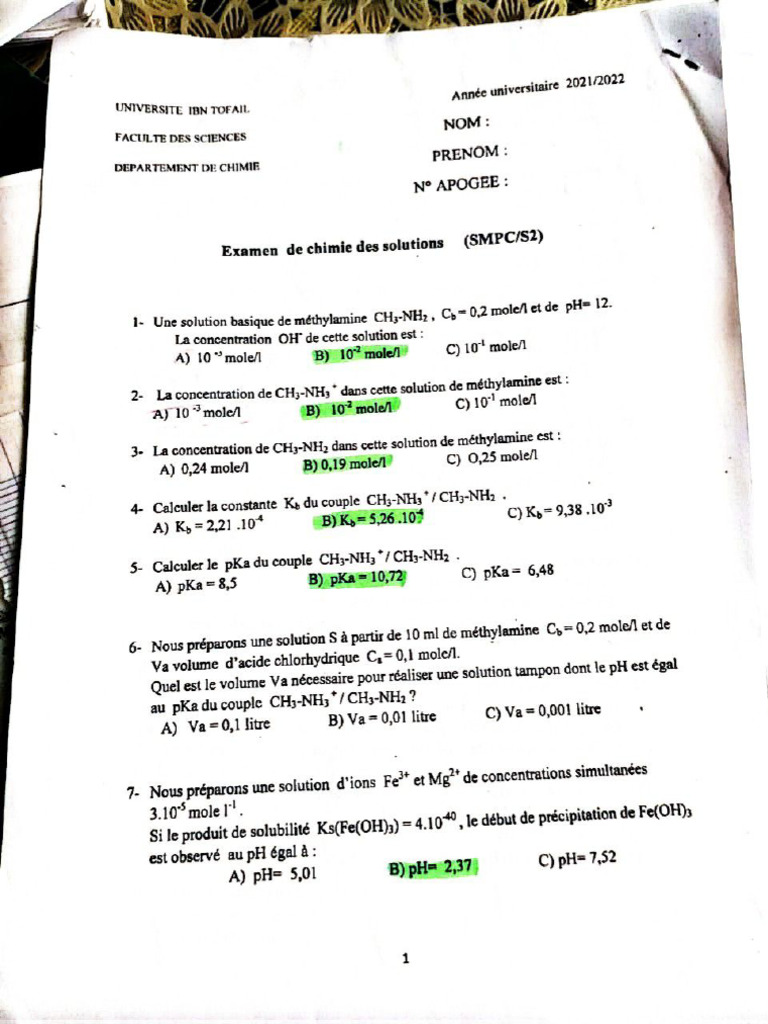 Chimie en Solution 2022 (N) | PDF