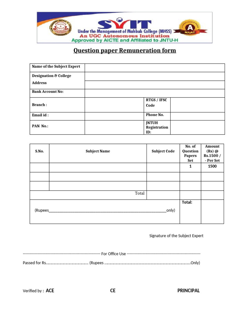 Remuneration Form for Subject Experts | PDF