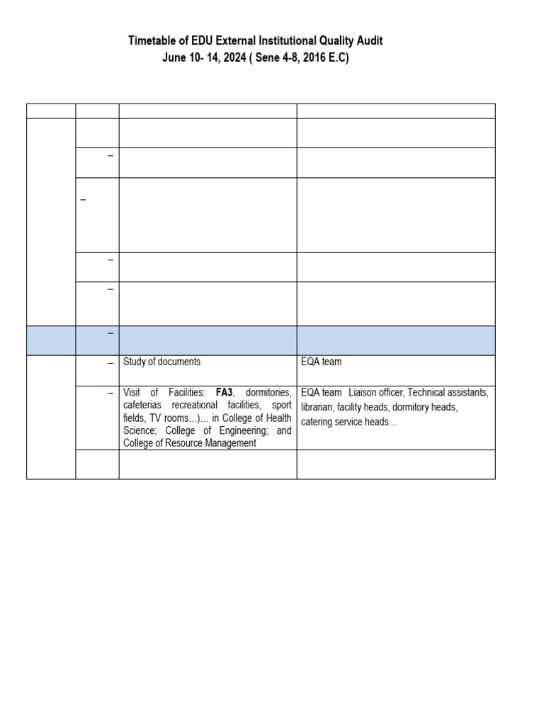 EDU Quality Audit Timetable 2024 | PDF