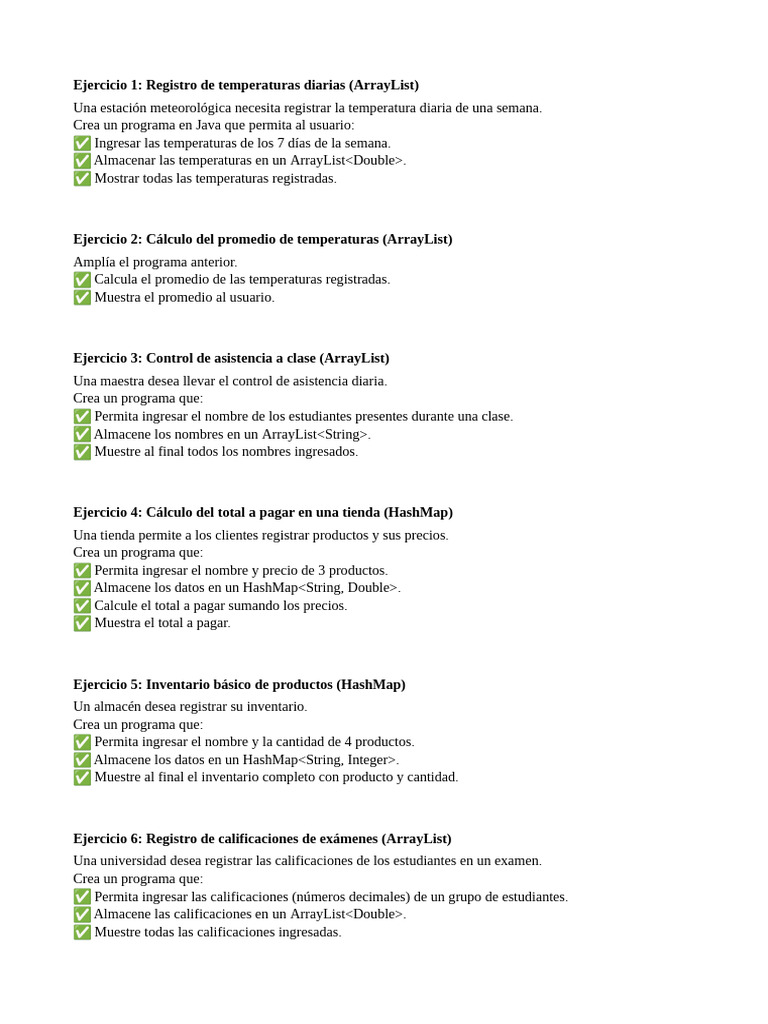 Ejercicios de programación en Java con HashMap y ArrayList | PDF ...