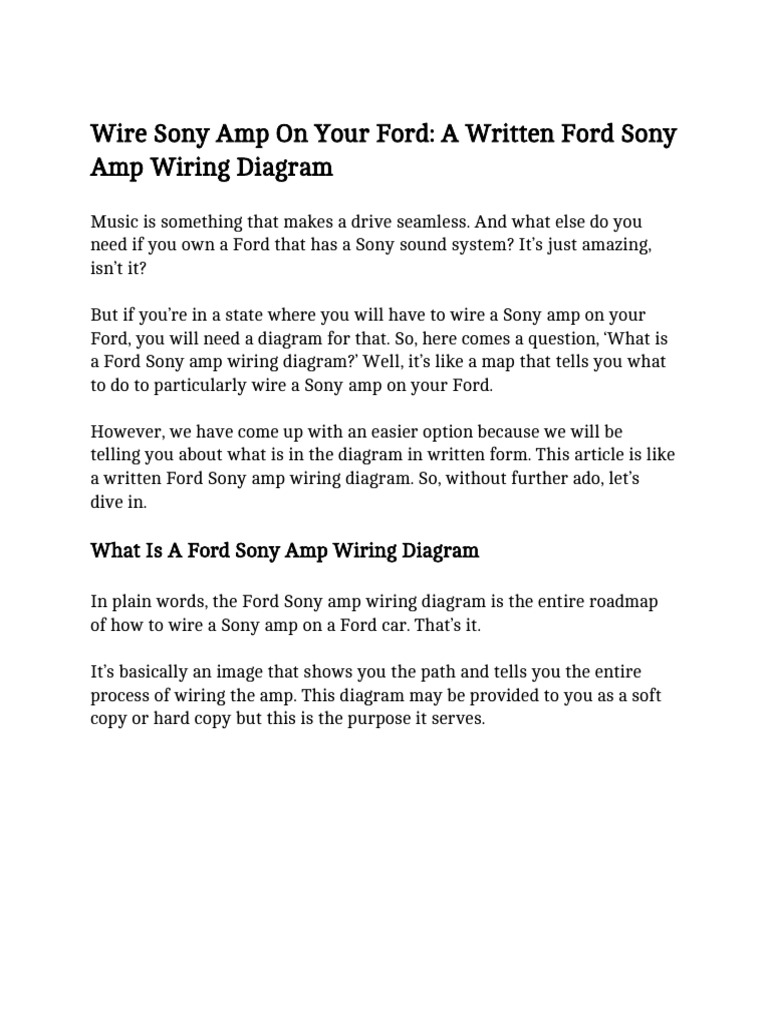 Wire Sony Amp On Your Ford - A Written Ford Sony Amp Wiring Diagram