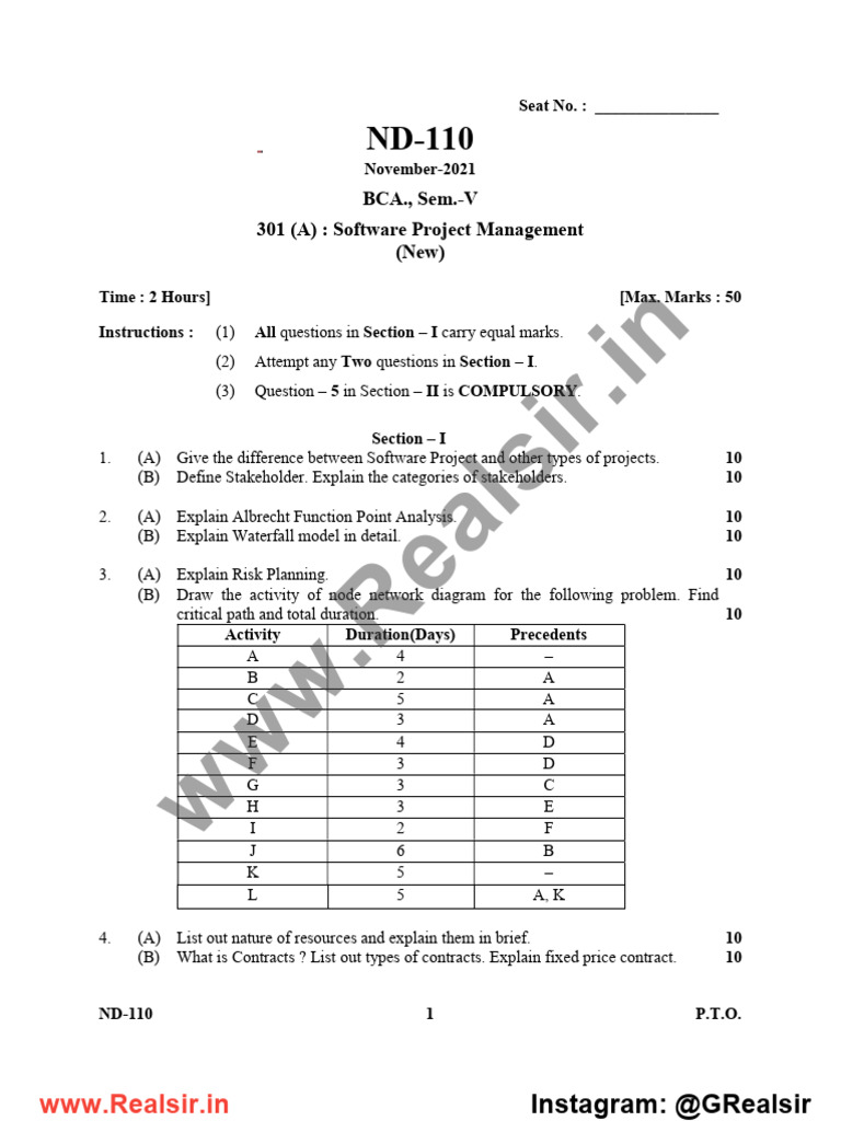 Software Project Management Exam Guide | PDF