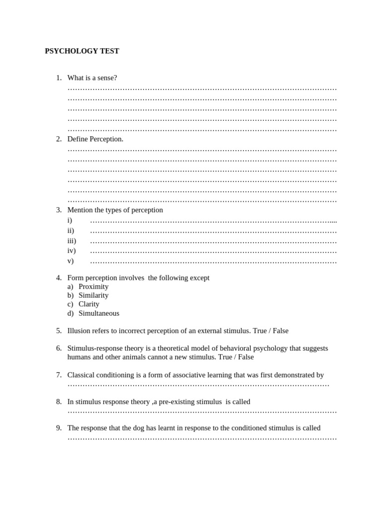 Psychology Test on Perception and Learning | PDF