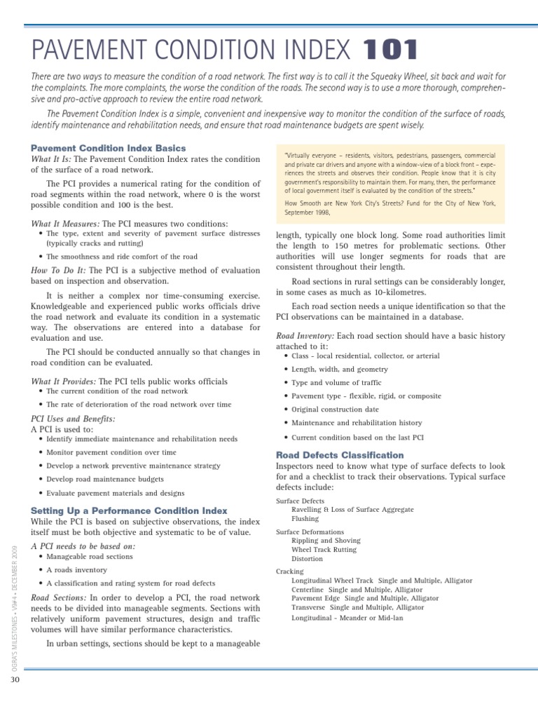 101 Series Pavement Condition Index Road Road Surface