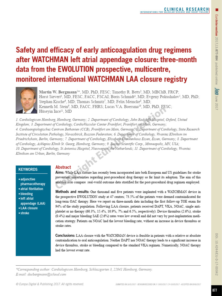 WATCHMAN LAA Closure: Three-Month Outcomes | PDF | Medical Specialties ...
