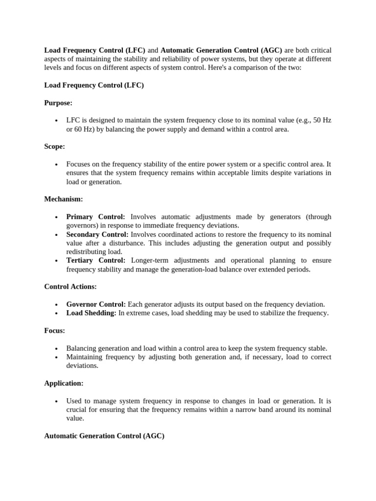 LFC vs AGC: Power System Control | PDF | Electrical Grid | Electric ...