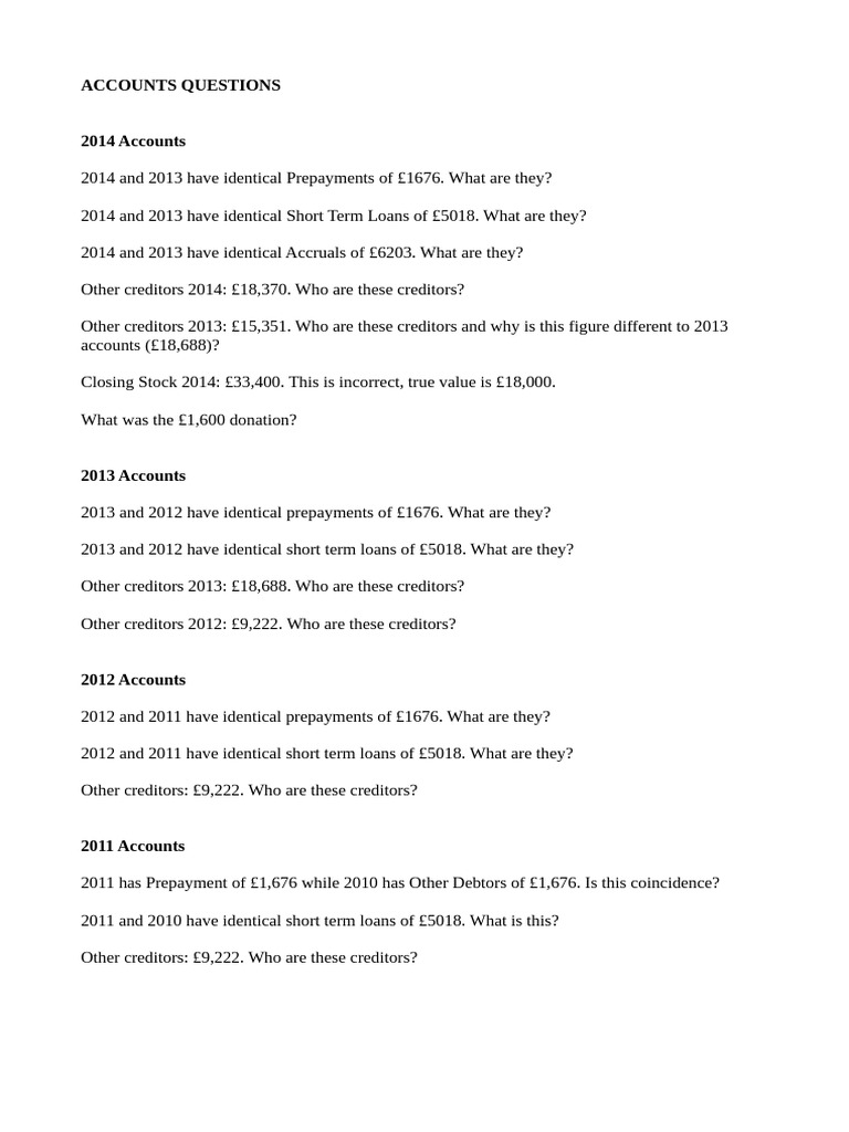 Key Questions on Accounts 2011-2014 | PDF