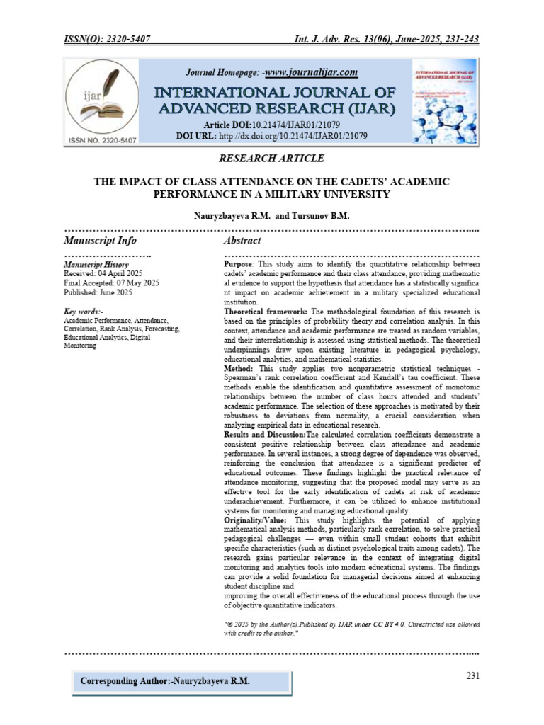 The Impact of Class Attendance On The Cadets Academic Performance in A ...