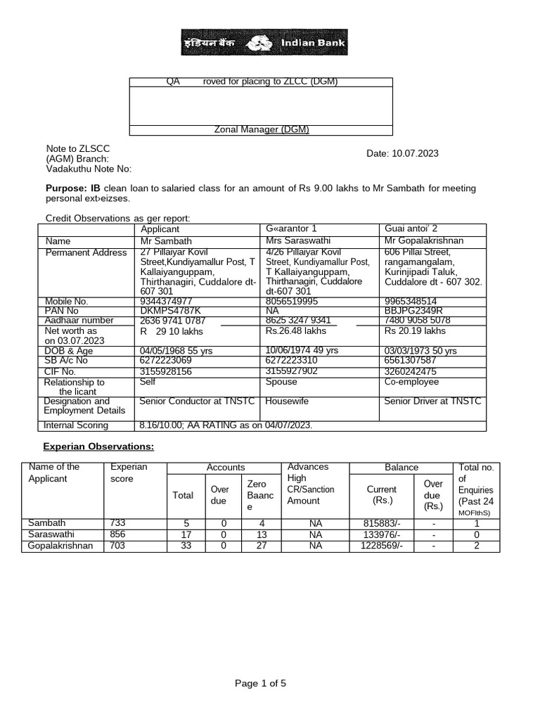 Loan Proposal for Mr. Sambath - Rs 9 Lakhs | PDF | Salary | Loans