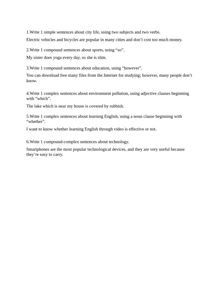 Sentence Structure Examples and Exercises | PDF