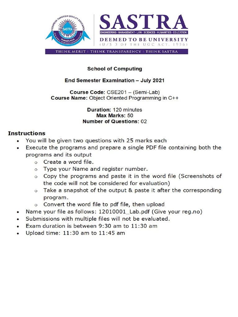 End Sem Questions-C++ | PDF