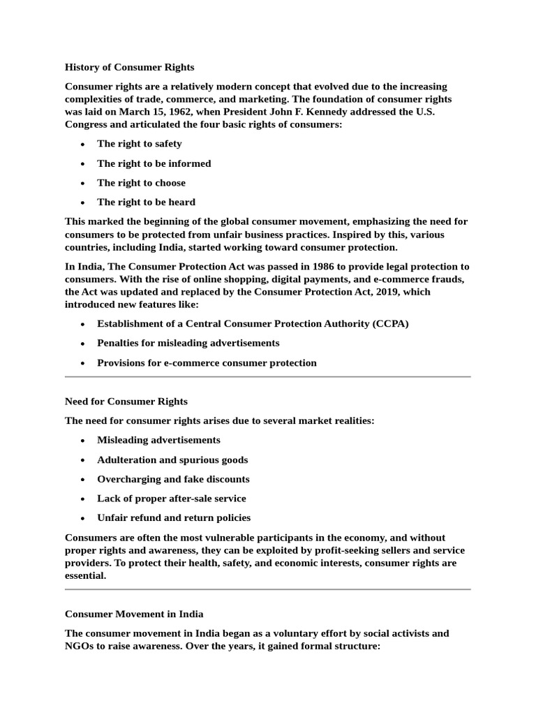 History and Importance of Consumer Rights | PDF | Consumer Protection ...